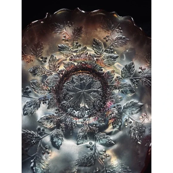 Fenton‎ Carnival Glass Bowl Marigold Ruffled Holly 8" - Picture 9 of 11